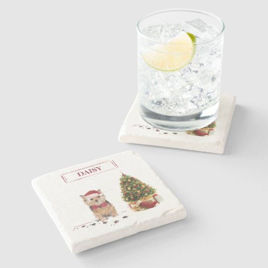 ノーフォークテリアおもしろいー・クリスマスドッグと木 ストーンコースター (横)