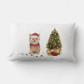 ノーフォークテリアおもしろいー・クリスマスドッグと木 ランバークッション (正面)