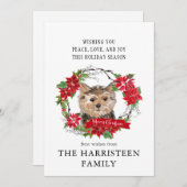 ノーフォークテリアウォーターカラーポインセチア・クリスマス シーズンカード (正面/裏面)