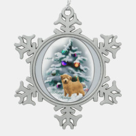 ノーフォークテリアクリスマス スノーフレークピューターオーナメント