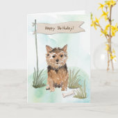 ノーフォークテリアドッグ誕生日標識 カード (黄色い花)