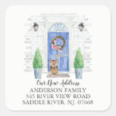 ノーフォークテリアブルードア新しい住所ラベル スクエアシール (正面)