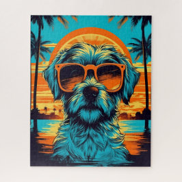 ノーフォークテリアーとサングラスをビーチ ジグソーパズル