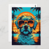 ノーフォークテリアーとサングラスをビーチ ポストカード (正面/裏面)