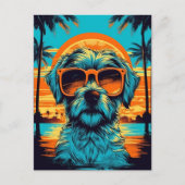 ノーフォークテリアーとサングラスをビーチ ポストカード (正面)