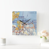 ノーフォークバージニアヴィンテージの地図 スクエア壁時計 (ホーム)