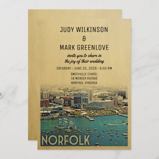 ノーフォークバージニア結婚式招待状ヴィンテージ 招待状 (正面/裏面)