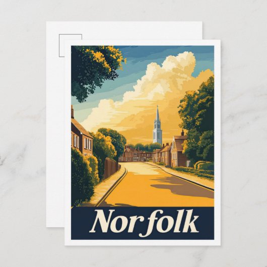 ノーフォークバージニアUSAヴィンテージトラベルイラストレーション ポストカード (正面/裏面)