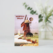 ノーフォークブロードス海岸の風車、ヴィンテージ旅行 ポストカード (スタンド正面)