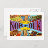 ノーフォークヴァージニアVAの古いヴィンテージ旅行郵便はがき ポストカード (正面/裏面)
