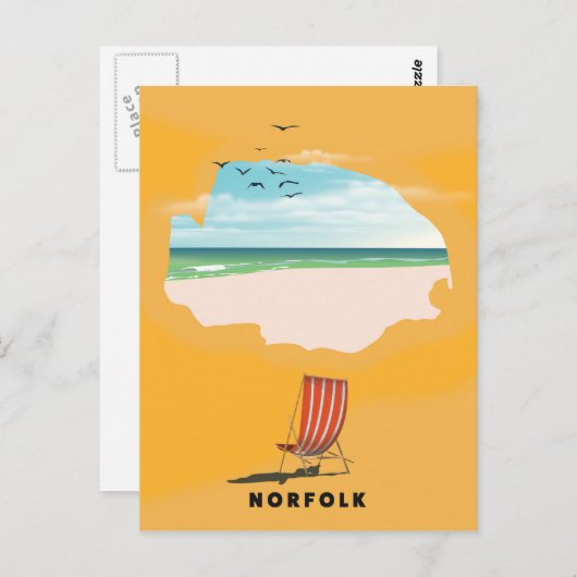 ノーフォーク地図図解入りの、写真付きの旅行ポスター ポストカード (正面/裏面)