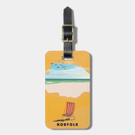 ノーフォーク地図図解入りの、写真付きの旅行ポスター ラゲッジタグ (正面縦)