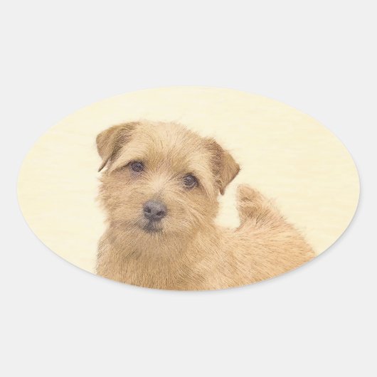 ノーフォーク絵画テリアのオリジナル- Dog Art 楕円形シール (正面)