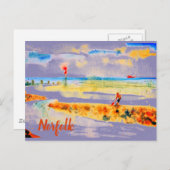 ノーフォーク葉書のMundesleyのビーチに赤いボート ポストカード (正面/裏面)