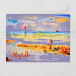 ノーフォーク葉書のMundesleyのビーチに赤いボート ポストカード