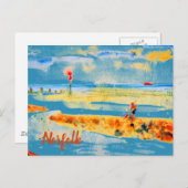 ノーフォーク葉書のMundesleyのビーチに赤いボート ポストカード (正面/裏面)