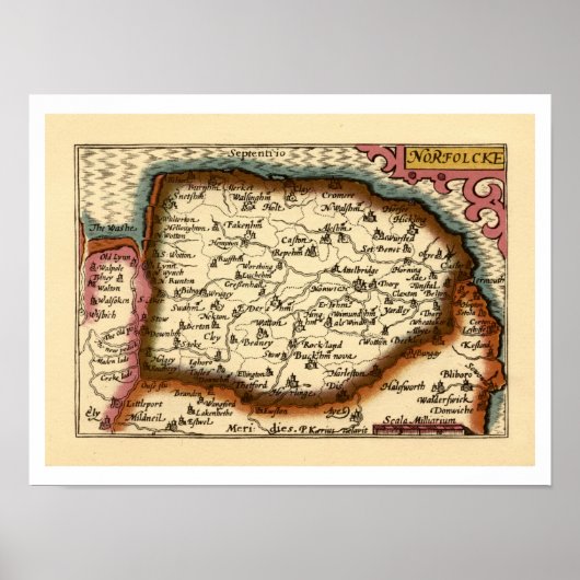 ノーフォーク"ノーフォルクスケ" County England Old Atlasマップ ポスター (正面)