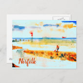 ノーフォーク、ムンデズリーのビーチに赤いボート ポストカード (正面/裏面)