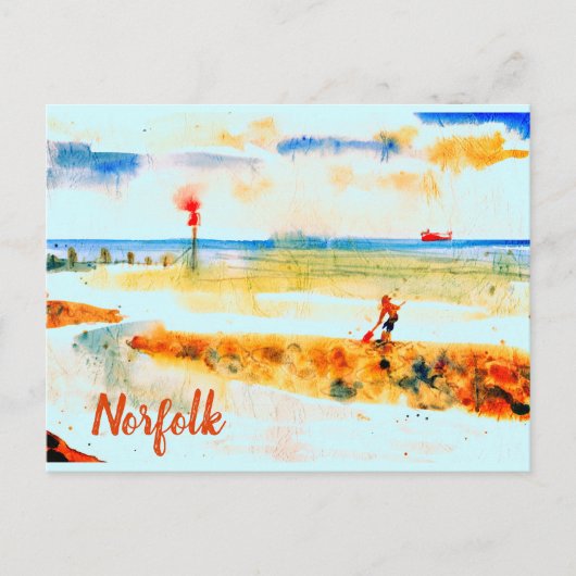 ノーフォーク、ムンデズリーのビーチに赤いボート ポストカード (正面)