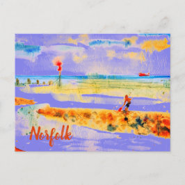 ノーフォーク、ムンデズリーのビーチに赤いボート ポストカード