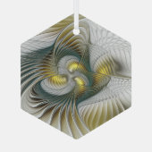 ノーブリーゴールデンティール(緑がかった色)抽象芸術ファンタジーフラクタル ガラスオーナメント (裏面)