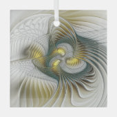 ノーブリーゴールデンティール(緑がかった色)抽象芸術ファンタジーフラクタル ガラスオーナメント (正面)