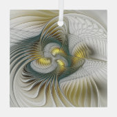 ノーブリーゴールデンティール(緑がかった色)抽象芸術ファンタジーフラクタル ガラスオーナメント (裏面)