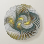 ノーブリーゴールデンティール(緑がかった色)抽象芸術ファンタジーフラクタル ラウンドクッション (裏面)