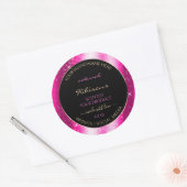 ノーブリーホットピンクスパークルグリッターフレーム製品ラベル ラウンドシール (封筒)