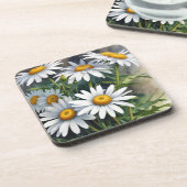 ノーブルな水彩のデイジーと花束 コースター (左側)