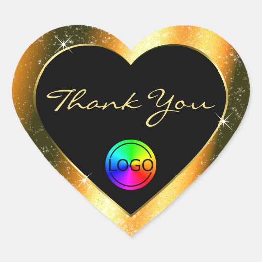 ノーブルオレンジグリッターフレームありがとうロゴ ハートシール (正面)