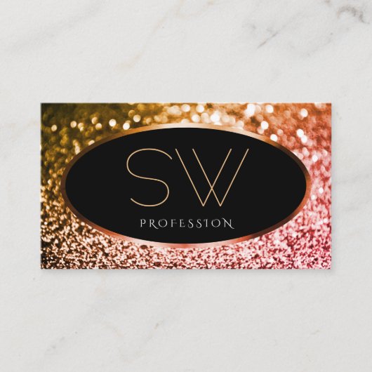 ノーブルオレンジピンクグラデーショングリッターブラック&モノグラム 名刺 (正面)