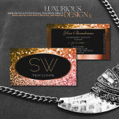 ノーブルオレンジピンクグラデーショングリッターブラック&モノグラム 名刺