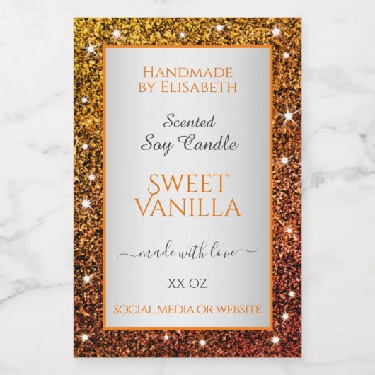 ノーブルオレンジフェイクグリッター製品ラベルの美しいと フードラベル (シングルラベル)