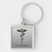 ノーブルクラシーメディカルエレガント白黒カドゥセウス キーホルダー (正面)