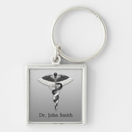 ノーブルクラシーメディカルエレガント白黒カドゥセウス キーホルダー (正面)