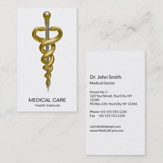 ノーブルクラシー医療エレガント金ゴールドシルバーアスクレピオス 名刺 (正面/裏面)