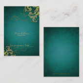 ノーブルグリーンと金ゴールドスクロールテーブルプレイスカード プレイスカード (正面/裏面)