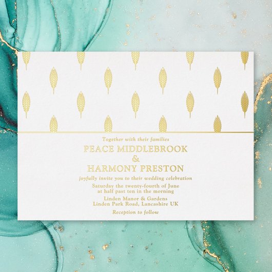 ノーブルシダ金ゴールドパタ結婚ーン 箔招待状