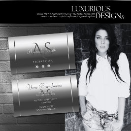 ノーブルシメリーシルバースパークルダイヤモンドイニシャル 名刺