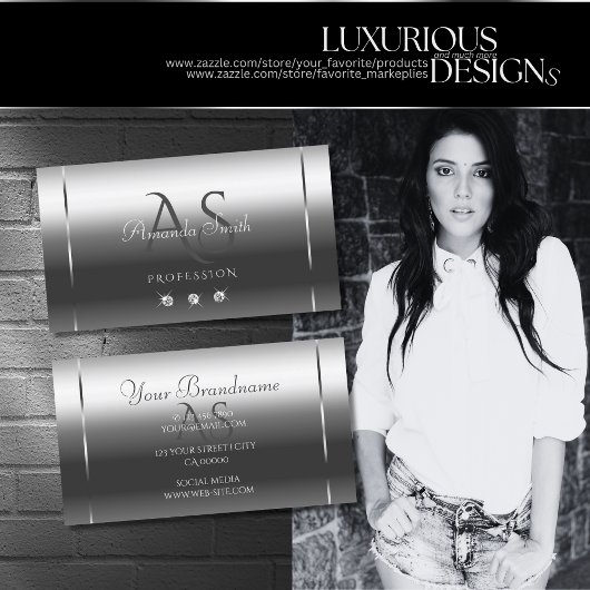 ノーブルシメリーシルバースパークルダイヤモンドイニシャル 名刺