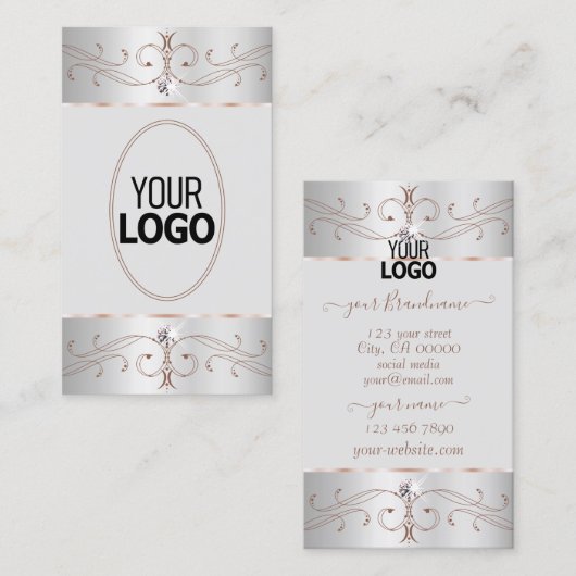 ノーブルシルバーバラ華美金ゴールドオーナメント（ロゴ付き） 名刺 (正面/裏面)