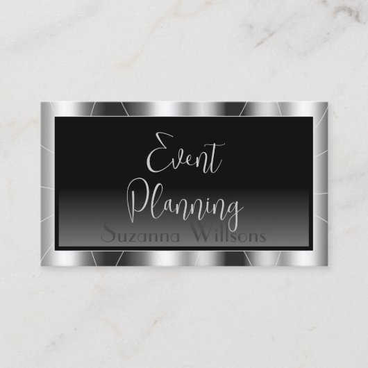 ノーブルシルバーフレーム黒グラデーションシック写真付き 名刺 (正面)