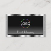 ノーブルシルバーフレーム黒グラデーションシック、ロゴ付き 名刺 (正面)