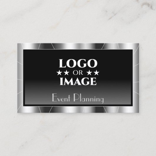 ノーブルシルバーフレーム黒グラデーション付きロゴラックス 名刺 (正面)