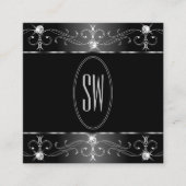 ノーブルシルバー白黒華美オーナメントモノグラム スクエア名刺 (正面)