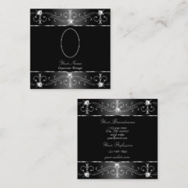 ノーブルシルバー白黒華美オーナメント写真 スクエア名刺