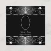 ノーブルシルバー白黒華美オーナメント写真 スクエア名刺 (正面)