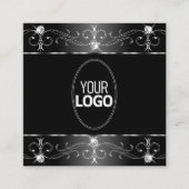 ノーブルシルバー白黒華美オーナメント追加ロゴ スクエア名刺 (正面)