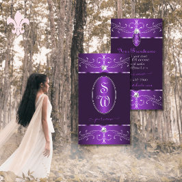 ノーブルダークパープル薄紫華美オーナメントモノグラム 名刺